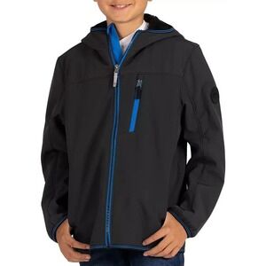 Softshell Jacket with Hood Outdoor Activewear Gray Blue Accent‎ Boy's XXS NWT